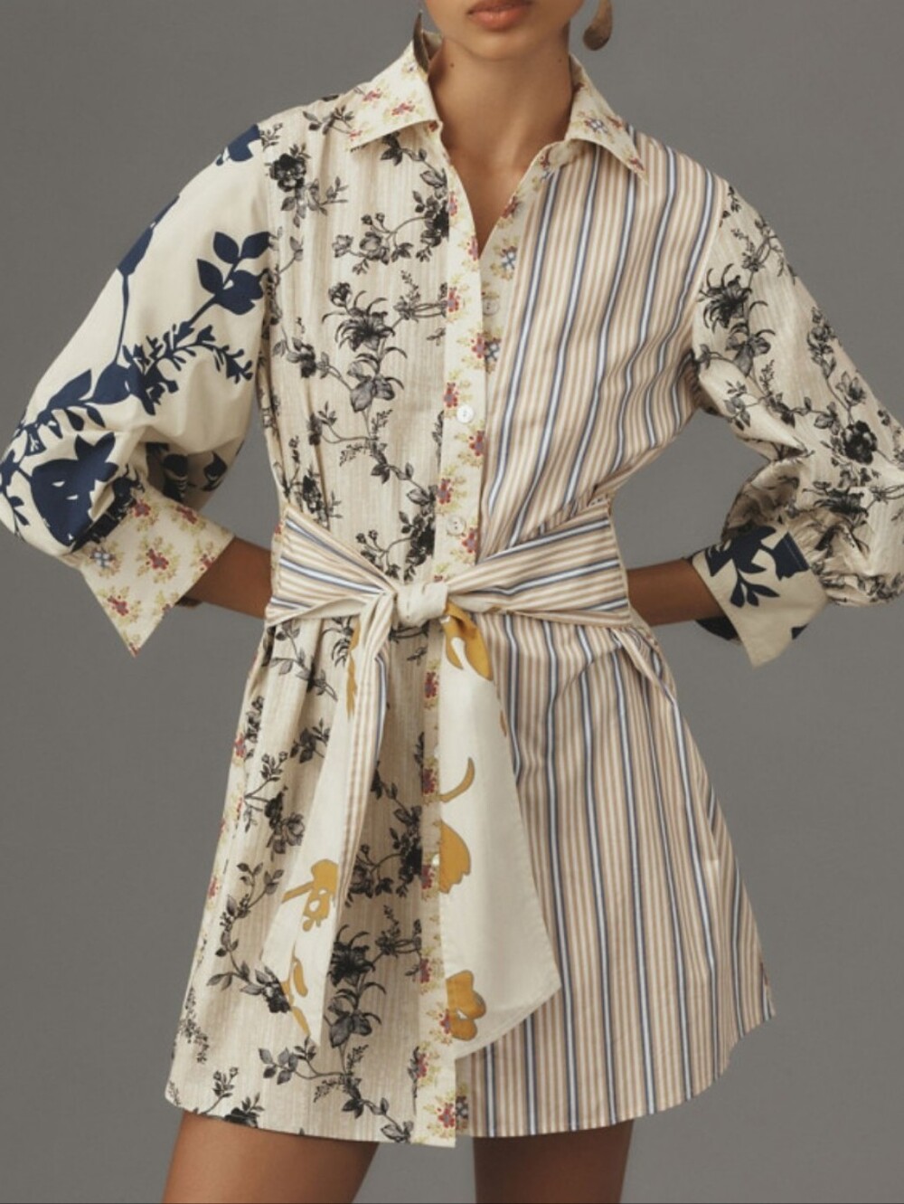 Plenty By Tracy Reese Long Sleeve Tie Front Mini Shirt Dress